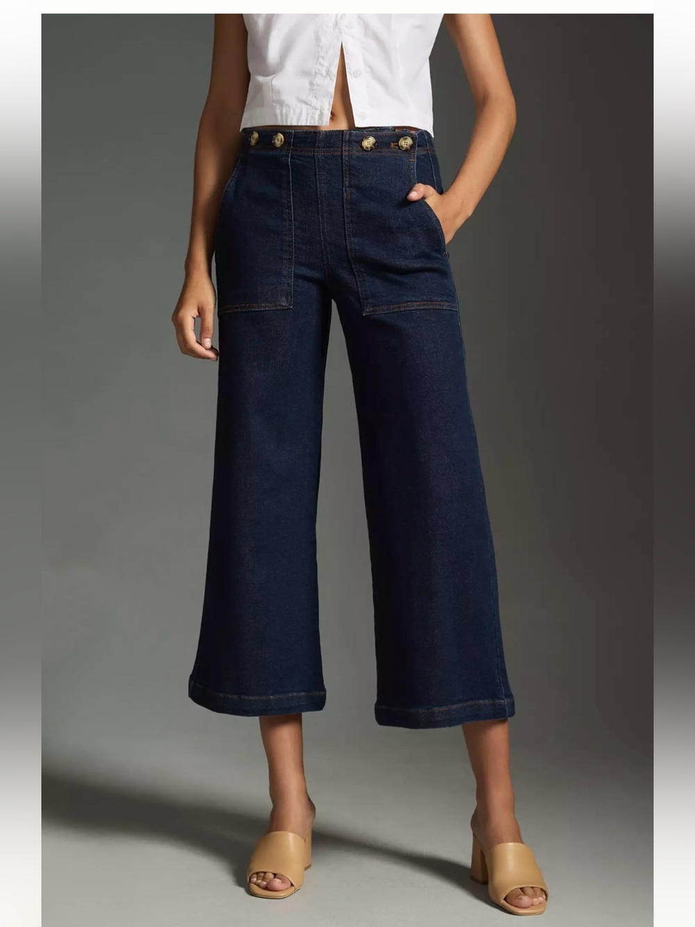 The Kit Cropped High-Rise Wide-Leg Utility Trousers Jeans Denim Pilcro buttons